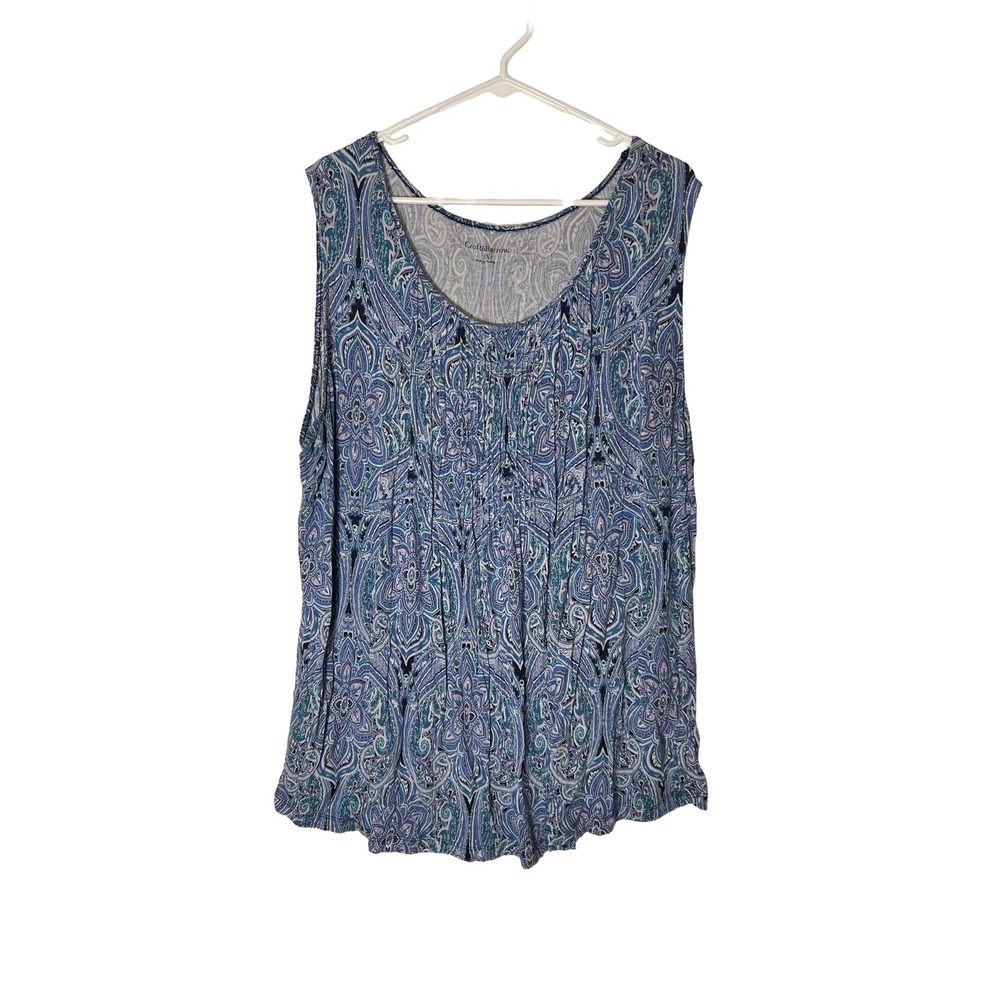 Croft‎ & Barrow 3X Sleeveless Paisley Tank Top Women Blue Green Boho Plus Size